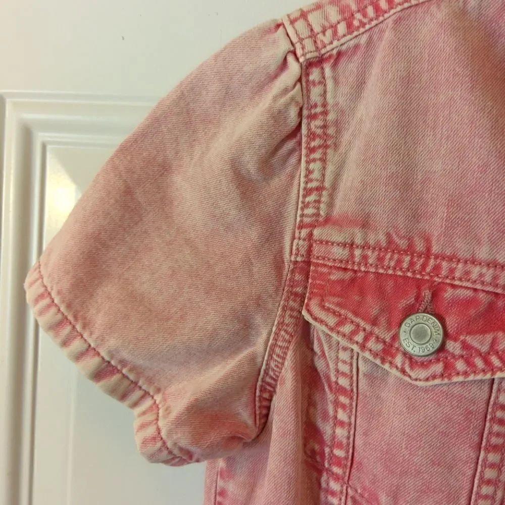 Gap girl red denim distressed short sleeve dress - Picture 5 of 12